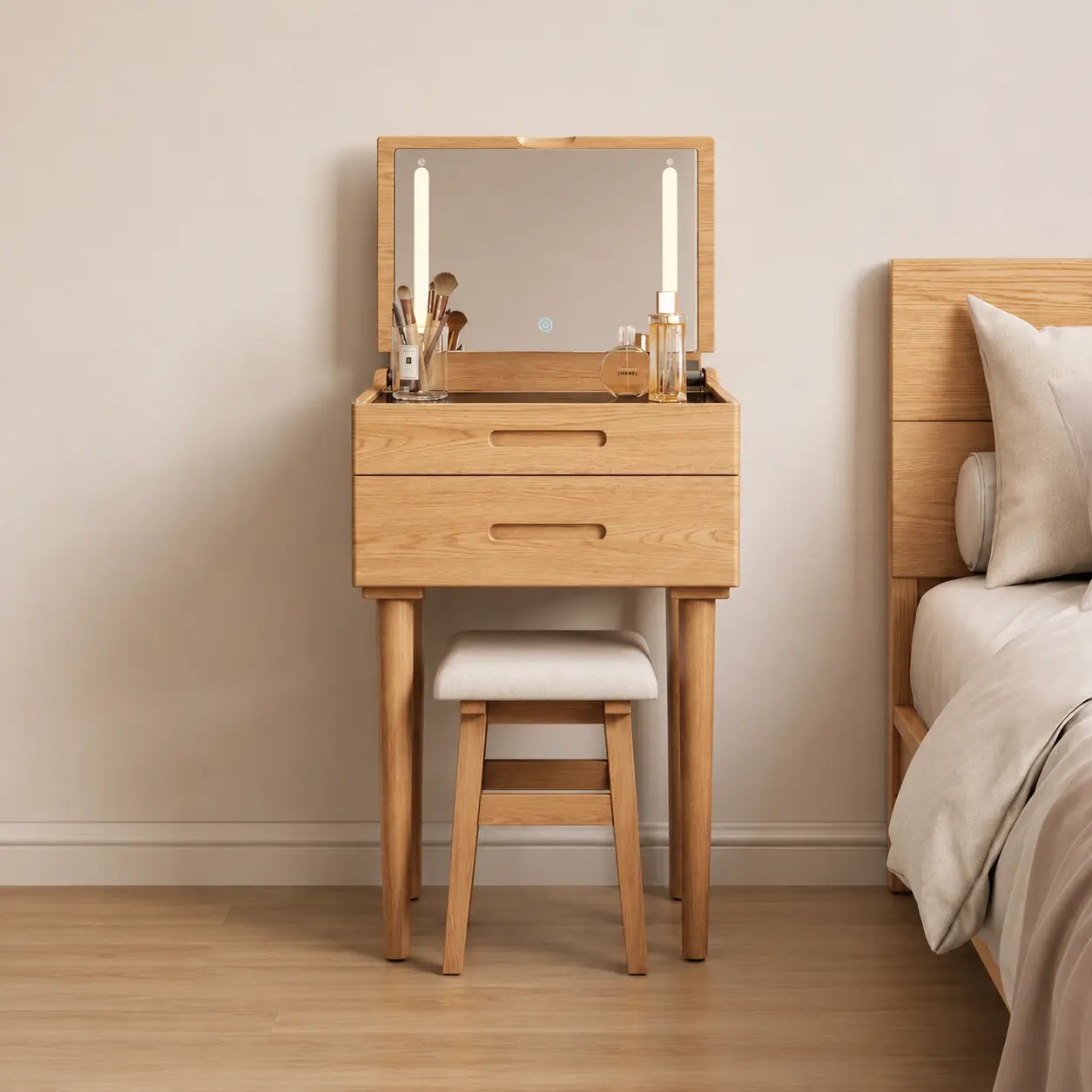 Coiffeuse fine MILWOOD avec miroir LED — vue 1