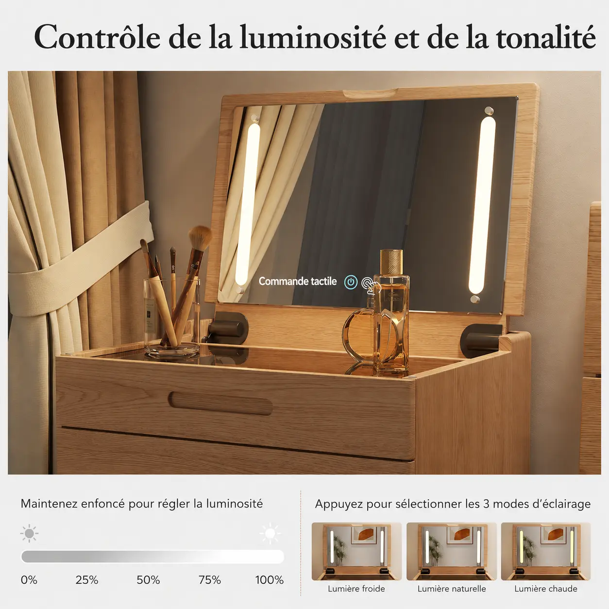 Coiffeuse fine MILWOOD avec miroir LED — vue 10