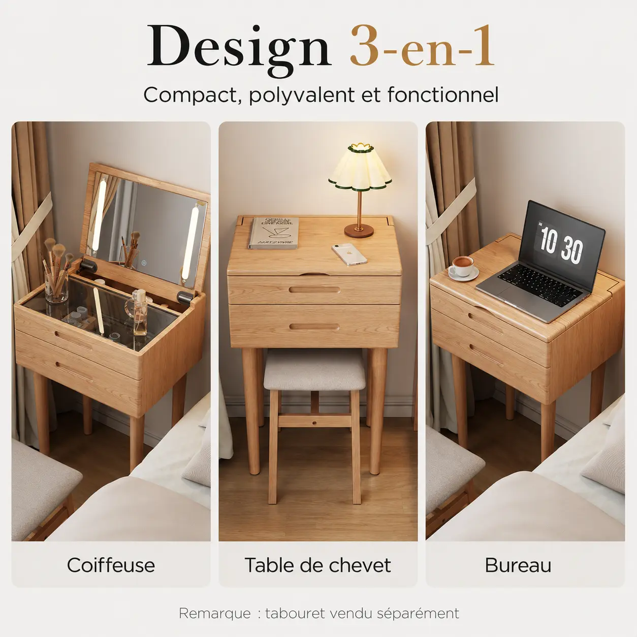 Coiffeuse fine MILWOOD avec miroir LED — vue 7