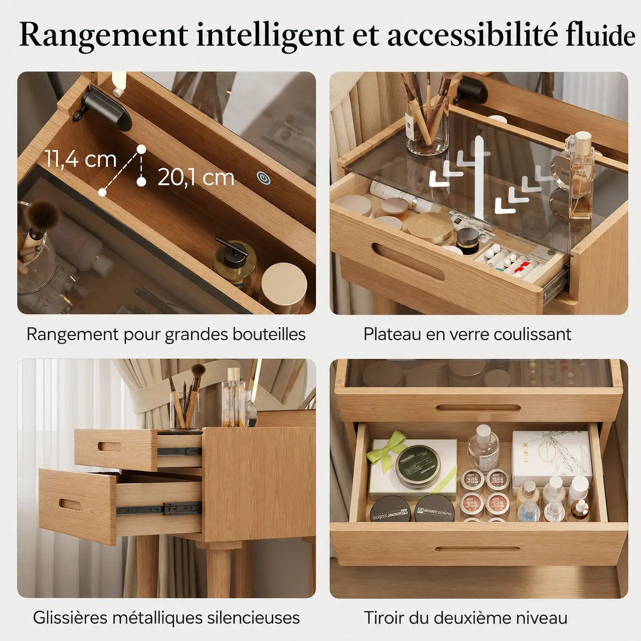 Coiffeuse fine MILWOOD avec miroir LED — vue 9